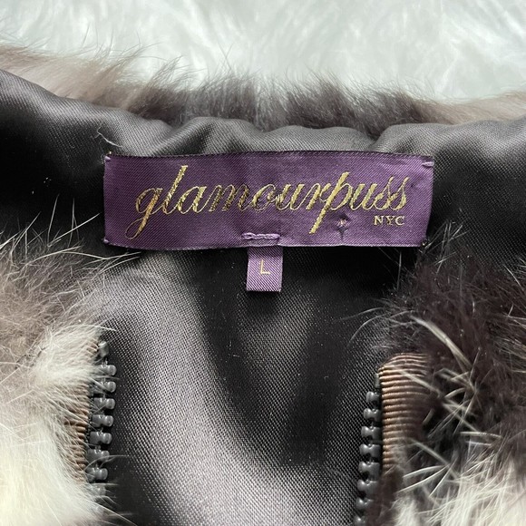GLAMOURPUSS NYC Rabbit Fur Vest LARGE Brown Beige Full Zip with Pockets Lined - Picture 7 of 12
